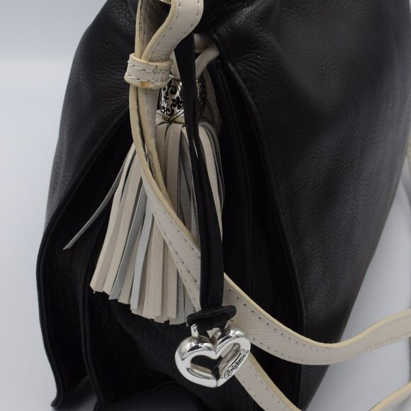 Brighton Black Leather Shoulder Bag with Silver Heart Charm - Picture 3 of 15